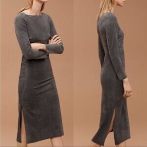 NWOT ARITZIA WILFRED FREE Dress 2 Faux-Suede Charcoal-Grey Slit-Sides Stretchy